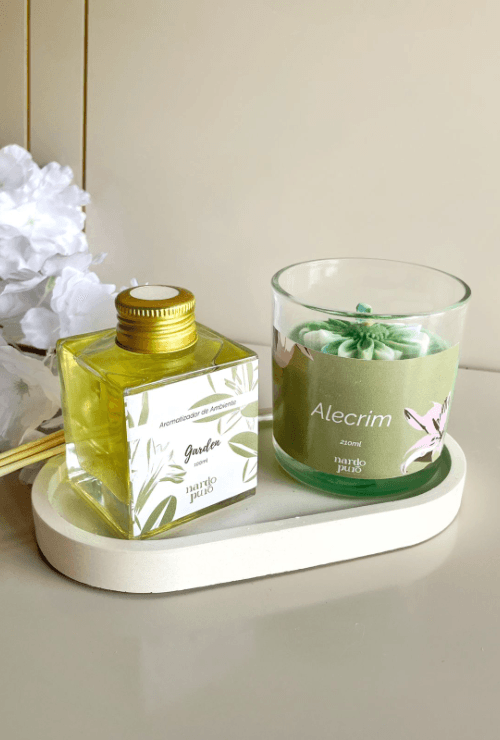 Kit Aromatizador 100ml com Vela Alecrim e Bandeja