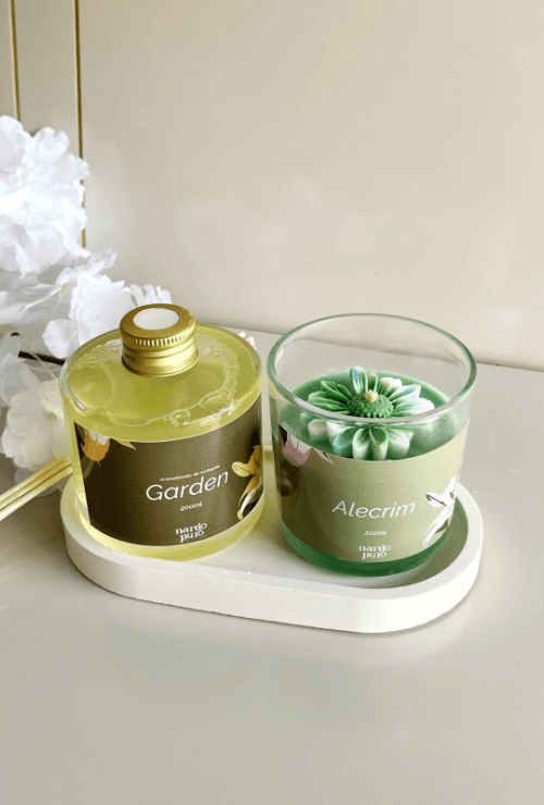 Kit Aromatizador 200ml com Vela Alecrim e Bandeja
